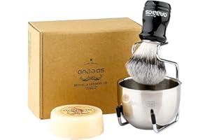 Anbbas Synthetic Badger Hair Shaving Brush,Stainless Steel Shaving Stand and Bowl,Goat Milk Shaving Soap 100g for Men Wet Shave Kit