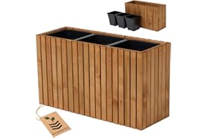 ‎HOMERZO HOMERZO Blumenkasten für innen und außen Pflanzen-Übertopf aus Holz mit Kunststoff-Pflanzeneinsatz 18 l Blumentopf eckig für Balkon oder Terrasse (98x36 h55)