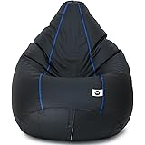 Amazon Brand - Umi. Classic Bean Bag Cover (Without Beans) Colour- Black with Royal Blue Piping_XXXL | Faux Leather
