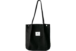 LJCZKA torba na ramię sztruksowe kobiety torby o luźnym kroju, Retro torba duża jest miękka torba na zakupy do pracy, dziewczyny, szkoły, Czarny