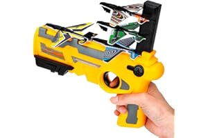 HIUOUIH Aereo Giocattolo per Bambini Aereo Polistirolo con Pistola Catapulta Aeroplano Polistirolo Piccolo Aliante Polistirolo Esterno Aliante Aeroplano Schiuma Giochi Bambini 3-12 anni, Giallo