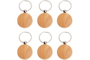 Nifocc Wooden Round Keychains DIY Round Pendants Blank Keychain Tags Unfinished Wood Keychain Keyring for DIY Craft Making 6 Pcs