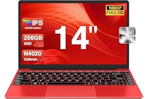 bvate Ordinateur Portable 14 Pouces 256 Go Win 11 N4020 Support Expansion 1 to SSD 1080P 2.4G+5G WiFi Mini HDMI & Souris sans Fil et Un Film de Clavier AZERTY pour Clavier-Rouge