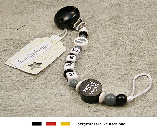 Baby SCHNULLERKETTE mit NAMEN | Schnullerhalter mit Wunschnamen – Jungen Motiv „kleiner Prinz“ in schwarz - 2