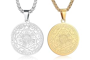 VEOIRXU Collares para hombres 7 Arcángeles Sigil Medalla Talismán Collar Acero inoxidable Pentagrama Colgante Amuleto Cadena de protección Joyería masculina Amuleto de la suerte para hombres Mujeres