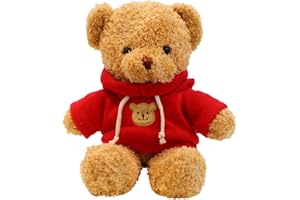 LGWJHCY Orsacchiotto 30 cm Teddy Bear con Cappuccio, Stampa Zampa, Simpatico Peluche Regalo (Rosso)
