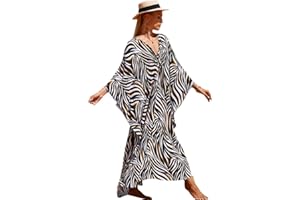 XIVISTO Femmes Boho Kaftan Grande Taille Robe de Plage Maxi Longue Bikini Cover up Été Maillots de Bain Florale Pareos