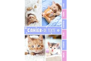 CAHIER DE TEXTE: Chats chatons animaux félins avec coloriages - Réglure Séyes pour garcon fille en primaire cp ce1 ce2 cm1 cm2 collège | Noter leçons ... pour une année scolaire réussie.