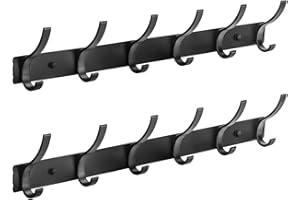 Kssvzz 2 Stück Garderobenhaken Schwarz - Kleiderhaken Wand mit 12 Haken, Garderobenleiste Wandgarderobe für Schlafzimmer Bad Küche, Hakenleiste Garderobe für Jacken, Mäntel, Cap, Schals und Handtuch
