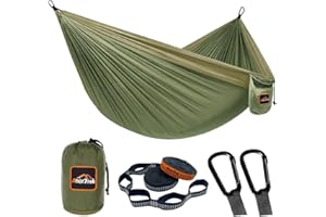 AnorTrek Hamaca de Camping, Súper Ligera y Portátil, de Paracaídas con Dos Correas para Árboles, Hamacas de Viaje de Nylon Individuales o Dobles para Acampar, Mochilero y Senderismo