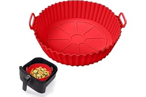 FlairFinds Air Fryer Liners I Round Silicone Basket Baking Tray I Pot with Ear Handles I Nonstick Reusable Heat Resistant I Cooking Oven Insert Accessories pack-1 (Multicolor)
