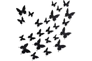 STYQUENZER 48 sztuk tatuaży ściennych do salonu, 3D, motyle, dekoracja ścienna, czarna, dekoracja ścienna, motyle, dekoracja na balkon, dekoracja domu