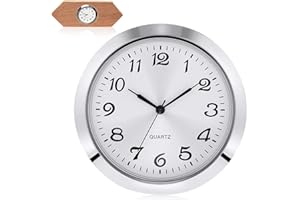 PMELCXD 2-1/8 Pouce (55 mm) Insertion d'Horloge à Quartz, Lunette Argentée, Boîtier Métallique en Alliage de Zinc, Chiffres Arabes, Visage Blanc