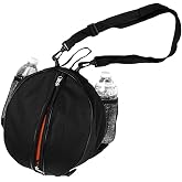 JZK Shoulder Bag for Basketball, Volleyball and Football with Side Net Pockets for Water Bottle, Handbag, Black