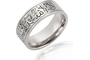 VASSAGO 8MM Ring for Men Women Islamic Muslim Allah Ring Islamic Rings Gifts for Men Islam Arabic Stainless Steel Wide Rings Size 7 8 9
