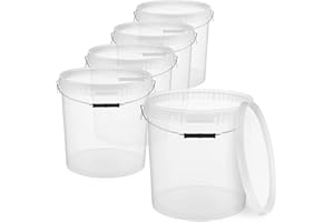 BenBow Secchio con coperchio 20l trasparente 5x 20 litri - sicuro per gli alimenti, stabile, ermetico, a prova di perdite - contenitore per la conservazione in plastica, con manico in metallo - vuoto