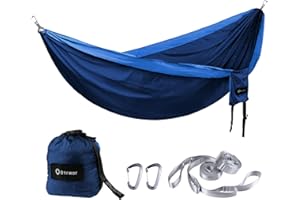 ‎BTRWOR BTRWOR Hängematte Outdoor für 2 Personen | 300kg Traglast | Doppelhängematte mit Befestigungs-Set | Nylon Camping Reisehängematte | 290x170cm(Marineblau)