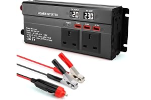 Forubar Car Power Inverter 1200W, DC 12V/24V to 200V-240V AC, with 3 Sockets, 3 USB, 1 Type-C, Dual LED Display, for Camping, Travel, Motorhomes, Lorries & Emergency Power Supply (Black)
