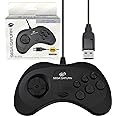 Retro-Bit Official Sega Saturn USB Controller Pad (Model 2) for Sega Genesis Mini, PS3, PC, Mac, Steam, Nintendo Switch - USB Port - Black