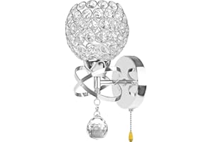 WeFoonLo Modern Crystal Wall Light Pendent Lamp Chrome Finish Bedroom Sconce Lighting Fixture with Pull Cord Switch, E14 Socket (Spherical)