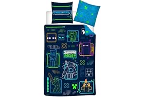 AYMAX Bettwäsche Minecraft Neon für Kinder, Bettbezug 140 x 200 cm + Kissenbezug 63 x 63 cm
