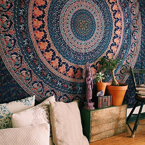 indian-hippie-gypsy bohemian-psychedelic cotton-mandala wall-hanging-tapestry-multi-color queen-size-large-mandala tapestry-hippie-84 X 90