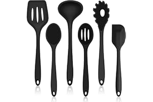 HaWare - Set di 6 utensili da cucina, in silicone, antiaderenti, set di posate da cucina, resistenti al calore, per cucinare e cuocere, facile da pulire, colore nero