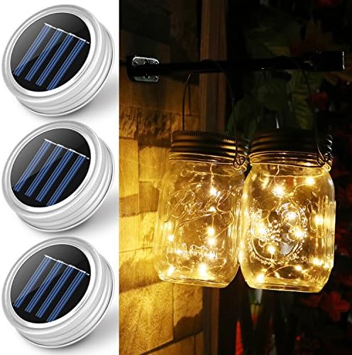 Solar Mason Jar Lights, 3 Pack, LUOJI Mason Jar Fairy String Light Lid Insert for Wedding Christmas Holiday Party Regular Mouth Jars Decor (Warm White)