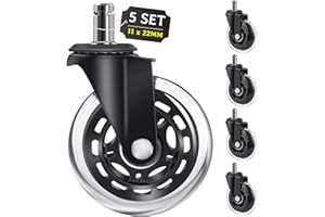 LUZOON Zestaw 5 kółek do krzeseł biurowych, 11x22 mm, obrót 360°, bez zarysowań, 250 kg