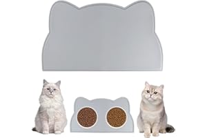 KOUHA Tapis Gamelle Chat et Chien Silicone Tapis D’Alimentation Imperméable Tapis Gamelle Chien 44 x 25 CM Tapis de Gamelle pour Animaux (Gris)