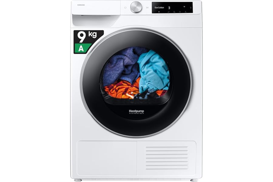 Samsung AI Control DV90DG6845LE/U3 Tumble Dryer, 9 kg, Heat Pump, Wifi, AI Dry+, Air Wash, Optimal Dry Technology, Front Load, 60L x 85H x 60D cm