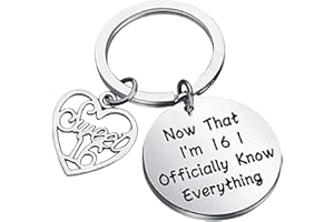BEKECH 16th Birthday Gifts Sweet 16 Gift 16th Birthday Keychain Now That I'm 16 Officially Know Everything