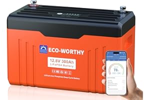 ECO-WORTHY 12V 300AH LiFePO4 Battery with Smart LED Display & Bluetooth, 3840Wh Power for Home Backup, RV, Solar Off-Grid Systems, 200A BMS Low-Temp Protection