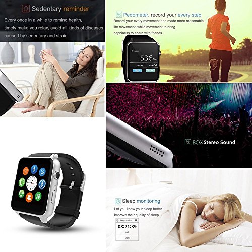 Smartwatch Yarrashop Phone Uhr mit Herzfrequenzmonitor Bluetooth Uhr Support SIM Watch Phone for Android Samsung Galaxy S3/S4/S5/Note2/Note3/Note4 HTC Sony LG Xiaomi Huawei ZUK and iPhone 5/5C/5S/6/6S Silber - 5