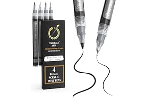 Pinturale Arts Feutre Acrylique Noir | Lot de 4 Feutres Noirs | Marqueur Acrylique Noir à Pointe Fine 0,7mm et Extra Fine 0,5mm | Pour Bois, Verre, Pneu, Pierre