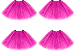 Geebuzz 4 Pack Women's Tutu Skirts Classic 4 Layered Elastic Ballet Dance Runner Tuller Tutu Skirt for Birthday Party Costume