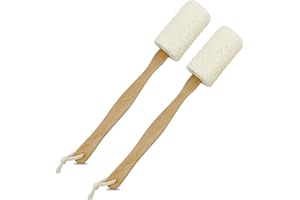 Natural Loofah Back Scrubber, QpenguinBabies Loofah on a Stick with Natural Loofah Sponge Exfoliating Body Sponge Scrubber With Long Wooden Handle Back Brush For Men & Women in Bath Spa Shower, 2 Pack