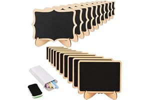 KAKOO Mini Ardoise, Tableau Craie Rectangle avec Support Etiquette Ardoises pour Décoration de Mariage Message Board Marque Place Panneau de fête (20pcs)
