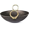 VISMAY'S Pure Iron Kadhai, Wok, Frying Pan 3 Litre, 12inch Kadai Handmade with Smooth Edges Strong Riveted Handles Heavy Bottom Food-Grade Iron Perfect for Cooking Metal Spoon Friendly Dishwasher Safe