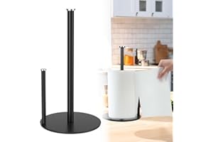 FREESKILL Soporte Rollo Papel Cocina - Organizador de Encimera con Base Pesada | Acero Inoxidable Negro | No Necesita Perforación