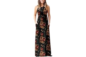 PCEAIIH Women's Casual Sleeveless/Long Sleeve/Short Sleeve Deep V Maxi Dress Loose Long Dresses with Pockets