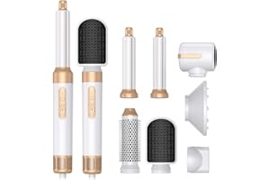 DINTO 7 in 1 Air Styler, Hot Air Brush, Hair Dryer Brush, Thermal Brush Magic Styler, Rotating Hair Dryer Brush, Hair Styling Appliances, Hair Styler, Straightening Brush (7 in 1 White/Gold)
