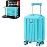 WYDEAZ Cabin Suitcase with Cup Holder Rigid Hand Luggage with Mobile Holder, Double Lock and 360&deg; Wheels, turquoise, under se