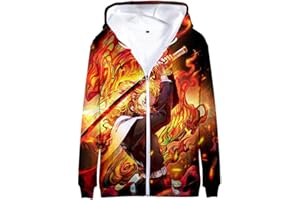Yumenam Unisexe Enfant Sweat à Capuche Kimetsu no Yaiba Tanjirou Nezuko Zenitsu 3D Impression Manche Longue Fermeture éclair Sweatshirt avec Poches Manteau Cardigans Manga Cosplay Tops