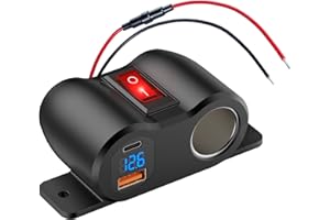 HAPYTRIP Panel de Línea de Premontaje 2 en 1 Toma USB 12V Toma de Mechero, PD 30W y QC3.0 Cargador de Puerto USB de Coche con Voltímetro LED, Adaptador Enchufe 120W con Interruptor Para Coche Barco Marina