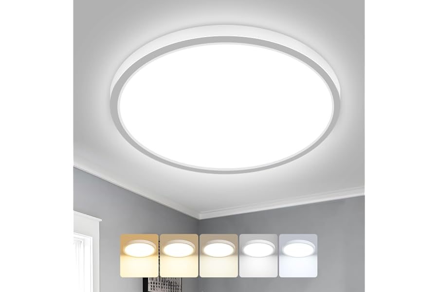 Peasur Bathroom Light Ø22cm, 18W 1800LM LED Ceiling Light, 3000K/3500K/4000K/5000K/6500K 5 Color Temperature, IP54 Waterproof, Round, Modern Flush Ceiling Lighting for Bathroom, Kitchen, Bedroom