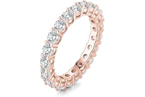 JewelryPalace Anello Half Eternity Donna Argento con Cubica Zirconia, Anelli Donna 925 con 6 Pietre a Taglio Rotondo, Fede Nuziale in Tre Ori Anello Eternity Matrimonio Argento Set Gioielli