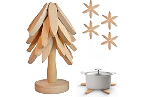JEVUOYEE Drewniane podstawki do dekoracji choinki, zestaw drewnianych podstawek, składane podstawki, garnki i sztućce (buk)