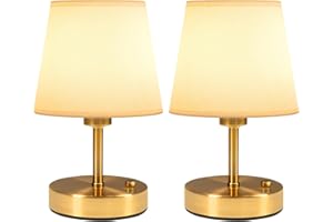 EppieBasic Cordless Lamps Set of 2-5200mAh Battery Operated Rechargeable Table Lamp, Gold Fabric Shade & 2700K Warm Glow for Living Room– Gift Set for Couples/Friends (22cm)