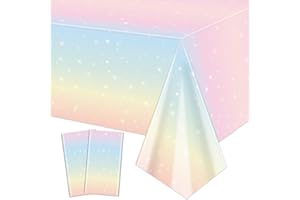 QUERICKY 2 Pack tovaglie arcobaleno pastello, 220x130cm rettangolo arcobaleno pastello copritavolo per decorazioni di partito ragazze arcobaleno compleanno decorazioni